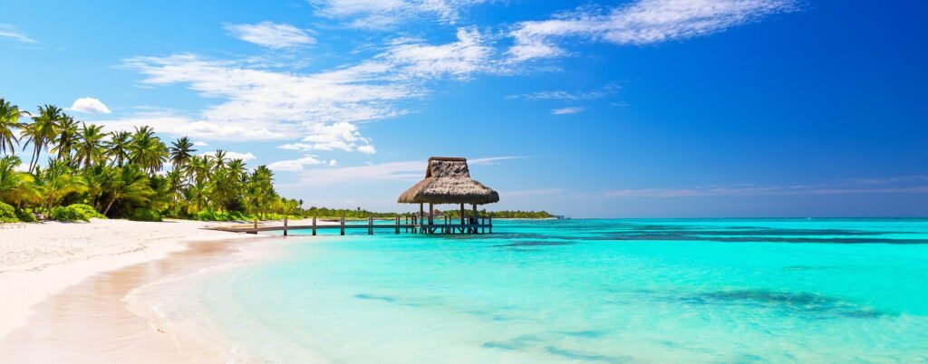 panorama of beautiful gazebo on the tropical white sandy bea shutterstock 1927743911